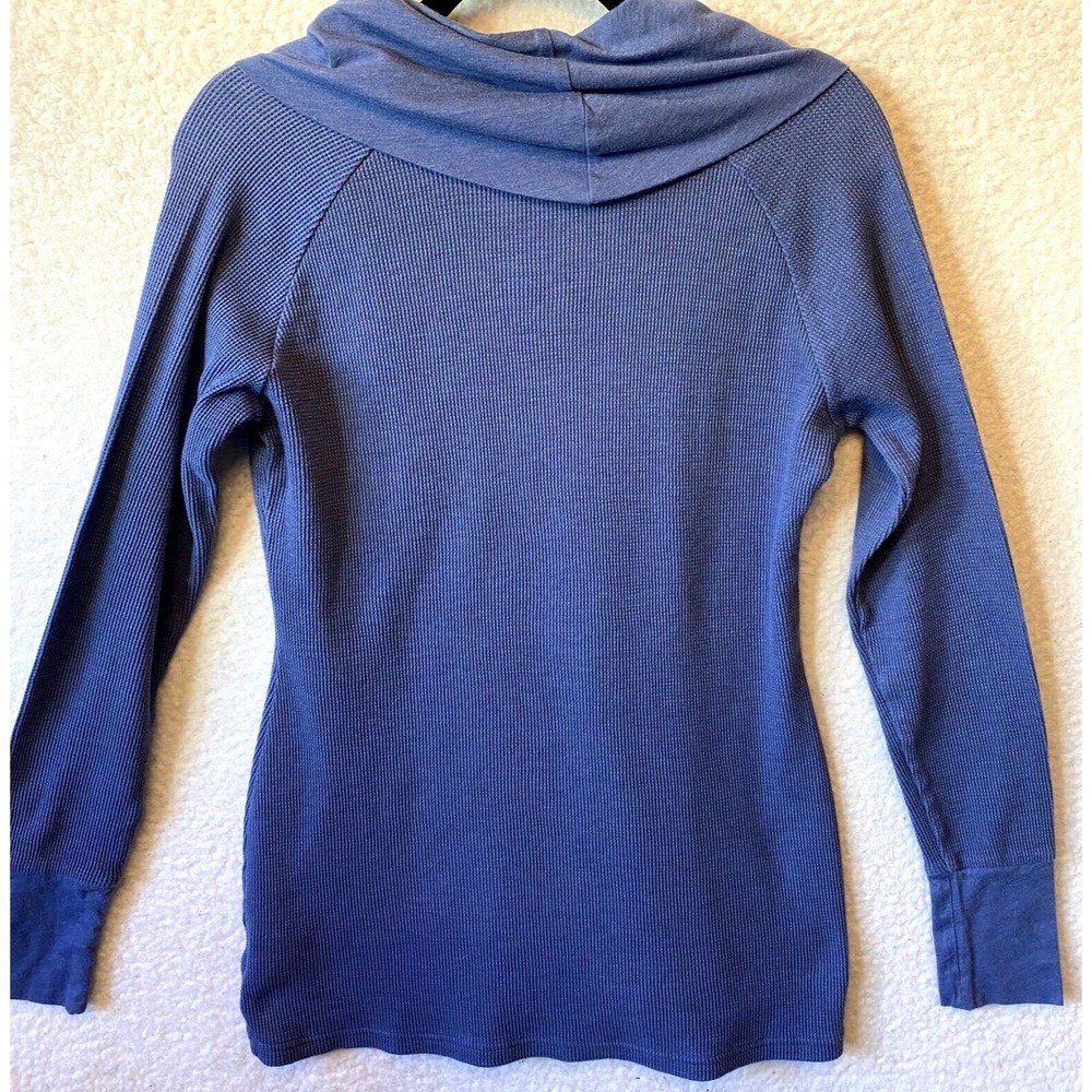 Columbia Women's Sz Medium Blue Cotton Blend Cowl NeckTunic Shirt Waffle Thermal - Picture 3 of 8